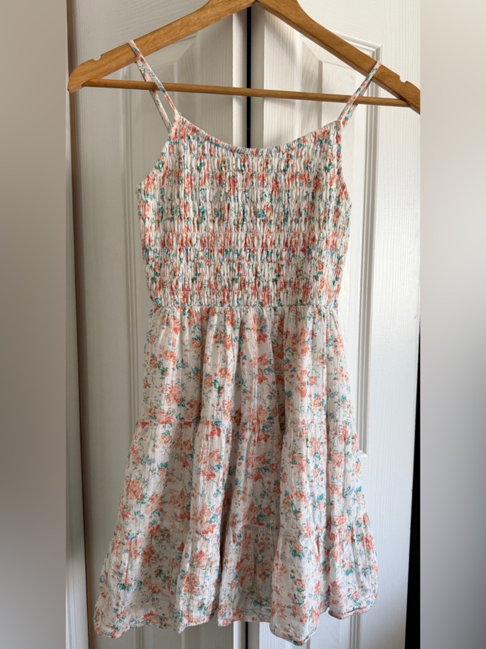 American Eagle Outfitters Off-White Floral Sundress with Coral & Teal XS